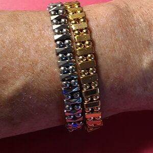 GOLD AND SILVER 925 PLATED STAINLESS STEEL STACKABLE ADJUSTABLE BRACELETS
